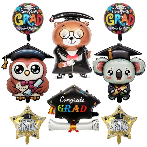 YiYou 8 Pcs Graduation Balloons Class of 2026 Congrats Grad Mylar Party Decorations Cap Bear owls Koala Foil Balloons for Kindergarten College Graduation Party Supplies - Image 1