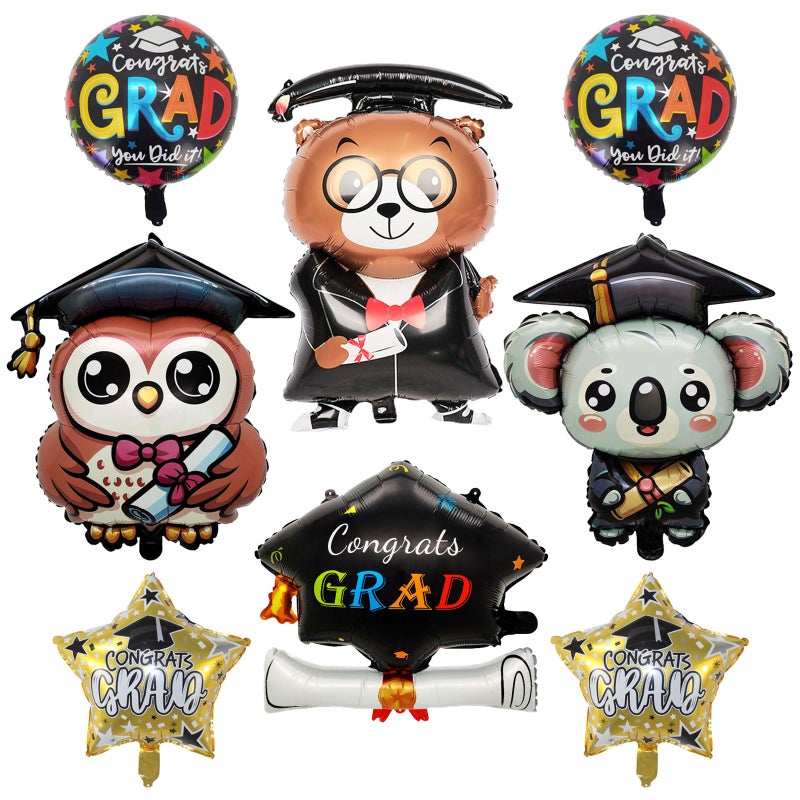 YiYou 8 Pcs Graduation Balloons Class of 2026 Congrats Grad Mylar Party Decorations Cap Bear owls Koala Foil Balloons for Kindergarten College Graduation Party Supplies - Image 2