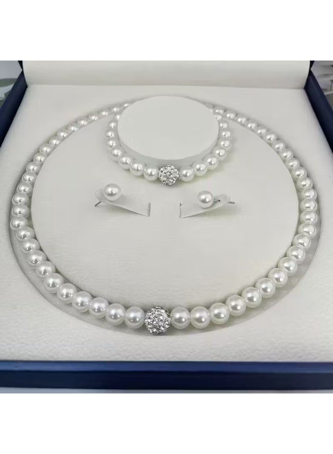 aeen 3-Piece Fresh Water Pearl Jewellery Set for Women – Necklace, Bracelet, and Earrings, Elegant Bridal Accessories for Wedding and Special Occasions Box Not Included - Image 1