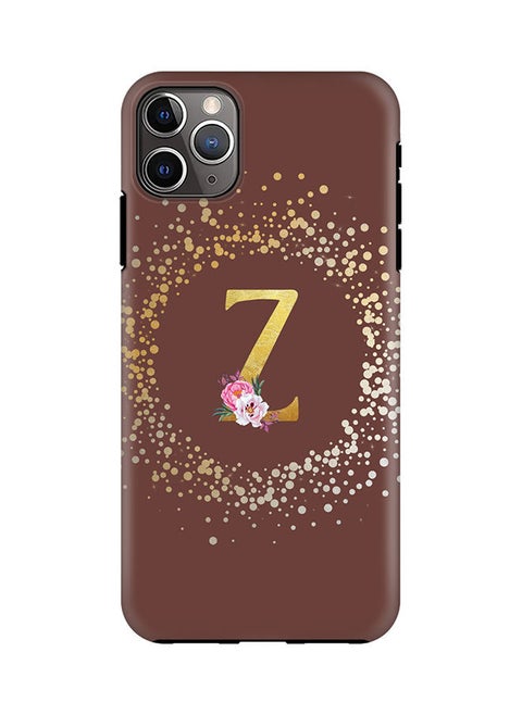 Monogram Tough Series for Apple iPhone 11 Pro Max Custom Initials Floral Pattern Tough Pro Dual Layer hybrid PC inner TPU protection Alphabet- Z (Brown)