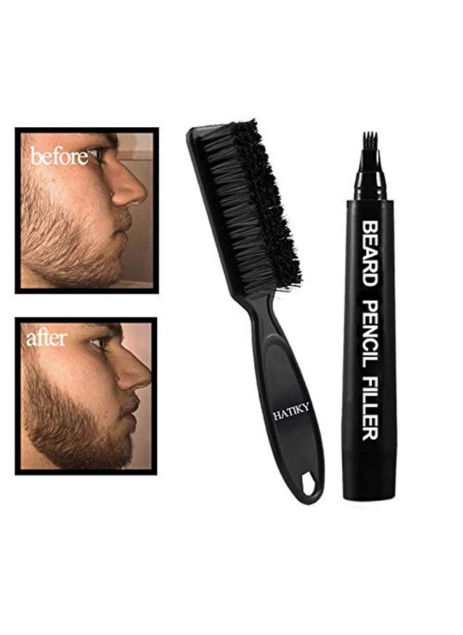Atiky Beard Pencil Filler For Men Water Proof& Sweat Proof Long Lasting Beard Pen With A Microfork Tip Applicator Creates Natural Looking Beard Moustache & Eyebrows (Black)
