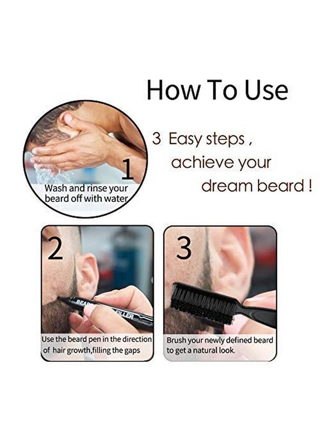 Atiky Beard Pencil Filler For Men Water Proof& Sweat Proof Long Lasting Beard Pen With A Microfork Tip Applicator Creates Natural Looking Beard Moustache & Eyebrows (Black)