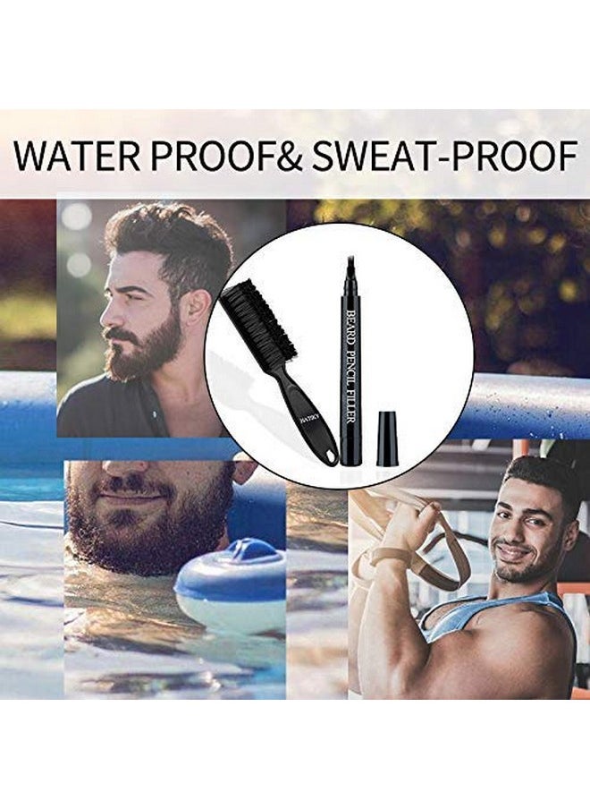 Atiky Beard Pencil Filler For Men Water Proof& Sweat Proof Long Lasting Beard Pen With A Microfork Tip Applicator Creates Natural Looking Beard Moustache & Eyebrows (Black)