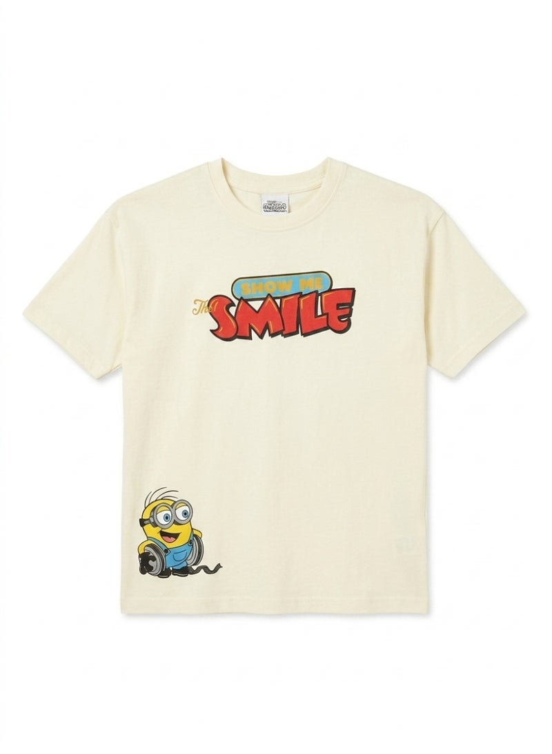 Minions Teen Boys Cream T-Shirt with "SMILE" Graphic Print - Image 1