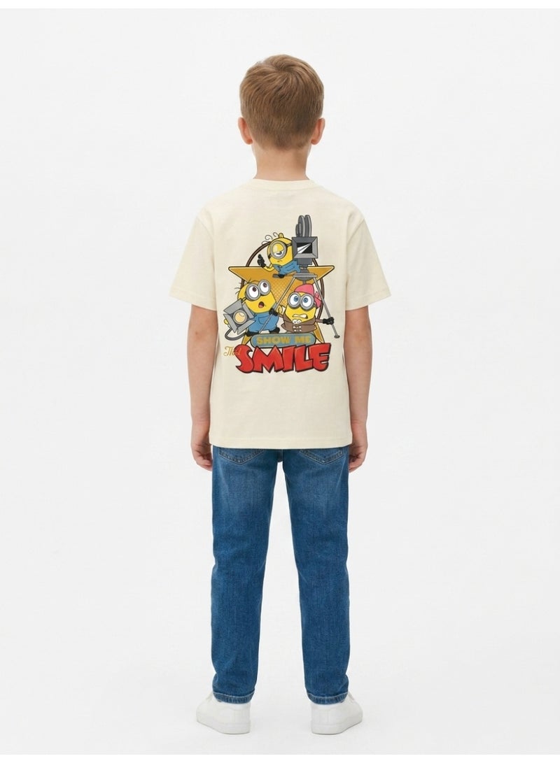 Minions Teen Boys Cream T-Shirt with "SMILE" Graphic Print - Image 4