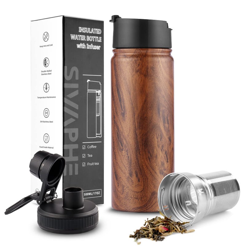 Sivaphe Tea Infuser Bottle With Removable Loose Leaf Tea Strainer 188 Stainless Steel Insulated Travel Tea Tumbler Festival GiftWood Grain