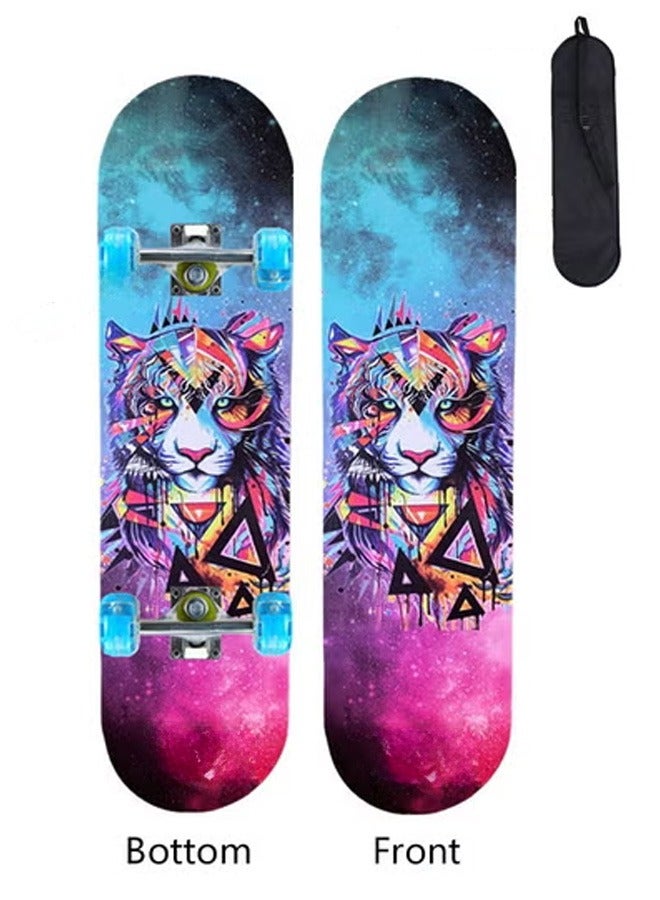 ZCM-HAPPY Beginner Four Wheel Flash Skateboard 80*20cm with Backpack for Boys and Girls, 7-Layer Maple Double Kick Concave Skateboard for Kids and Adults