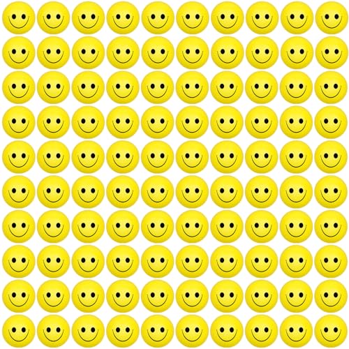 Oleitodh 96 Pack Smile Face Stress Balls Bulk 2 Inch Funny Face Stress Relief Balls Yellow Mini Squeeze Balls Foam Smile Face Toys for Finger Exercise School Prizes Party Bag Fillers - Image 1