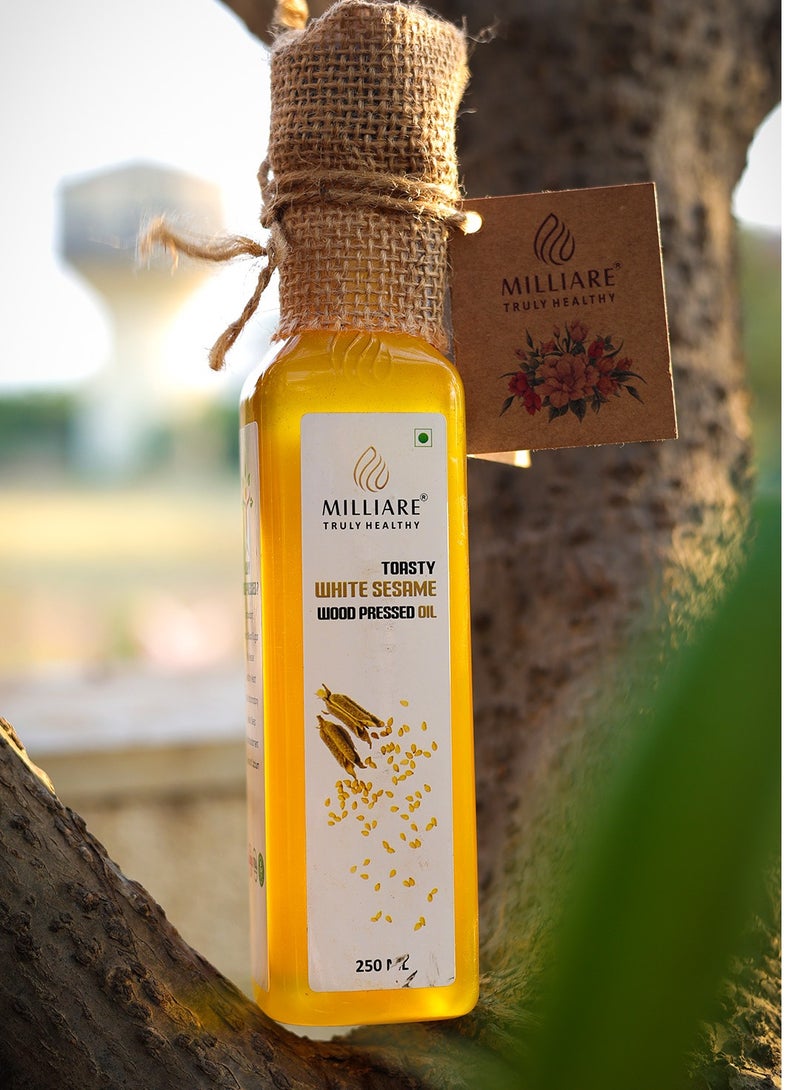 Milliare Natural (White Sesame) Wood Pressed Oil - 100% Pure Best for Body, Skin & Hair | Natural Sesame | Organic Essential Oil | 250 ml - Image 1