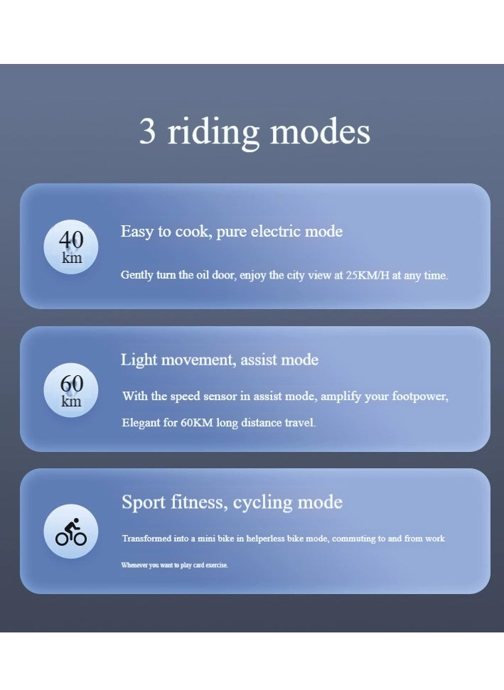 The minimalist cylindrical electric bike redefines the aesthetics of urban travel. It is equipped with a 400W motor and has a range of 50km. The electric bicycle is equipped with 14-inch vacuum shock-absorbing tires and is suitable for commuting, beach, snow, and mountain riding.