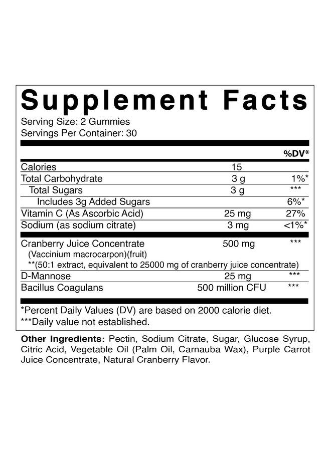 Vitamatic 2 Pack Vegan Cranberry Gummies with D-Mannose, Probiotic & Vitamin C for Women Urinary Tract Health - 25000mg Equivalent Per Serving (from 50:1 Extract 500 mg) - 60 Count - Image 2