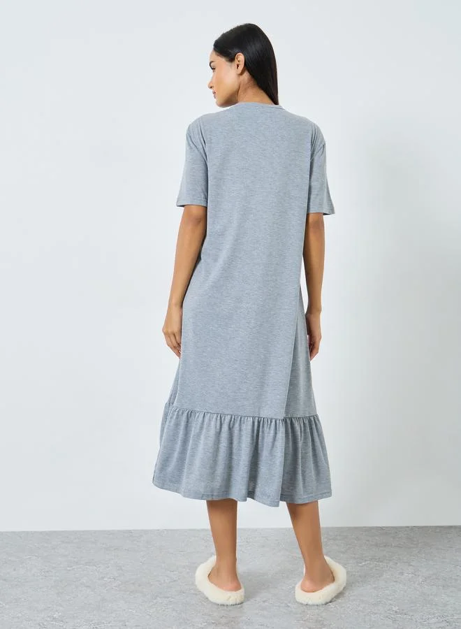 Styli Styli Warm Heart Slogan Ruffle Hem Sleep T-Shirt Dress