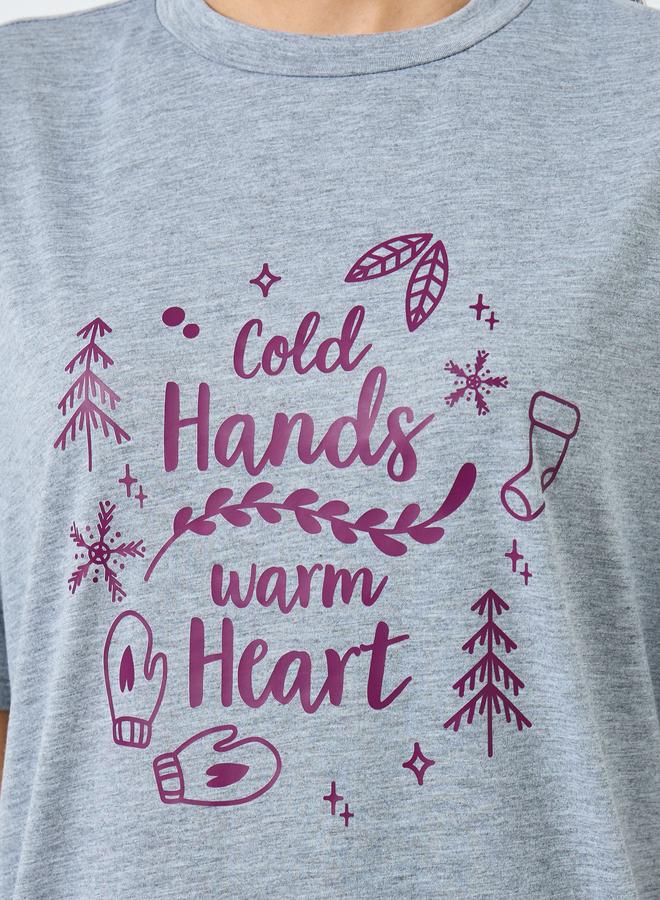 Styli Warm Heart Slogan Ruffle Hem Sleep T-Shirt Dress - Image 3