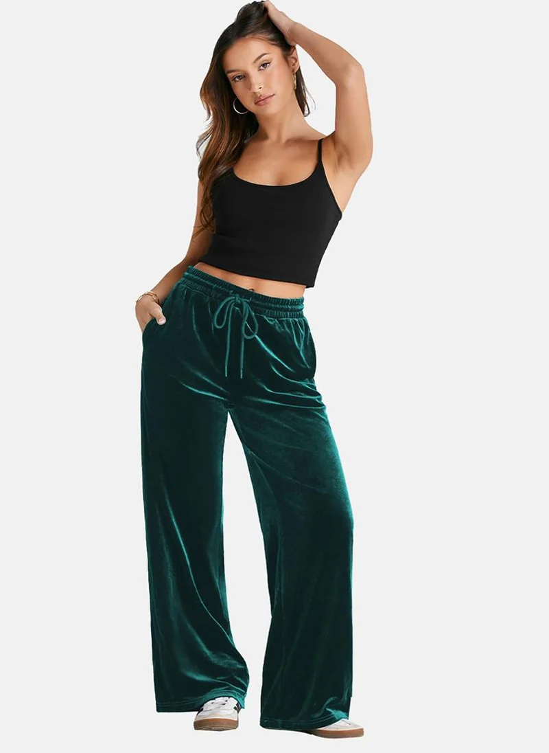 YUNIQEE Green Plain Casual Trousers