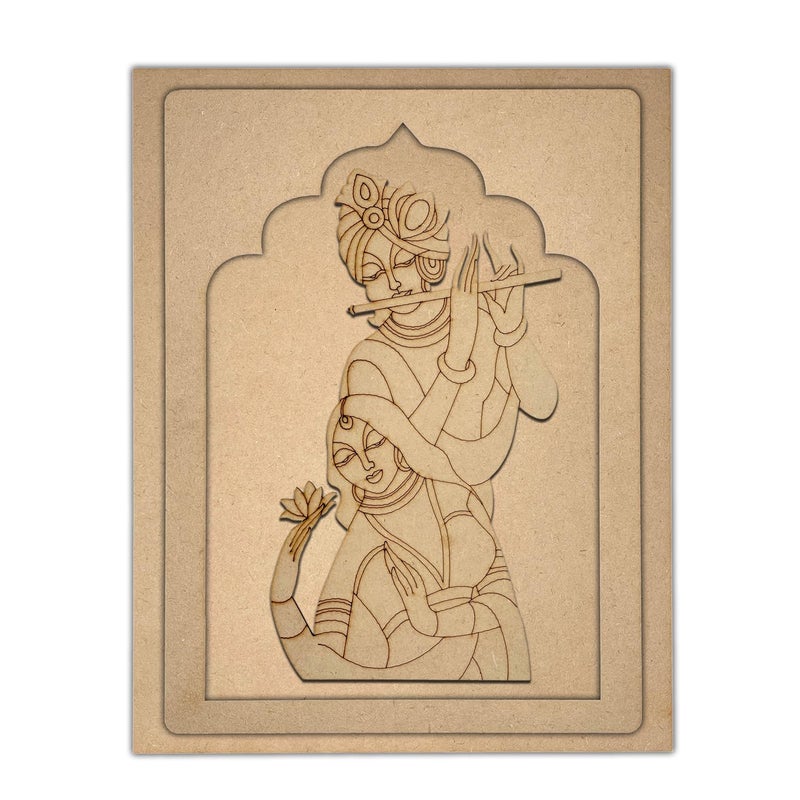 Wrapping Studio MDF Board for Lippan Art - Pre-Marked Shri Radha Krishna in Jharokha Design Cutouts for Craft, Painting, DIY Projects - Eco-Friendly MDF Wood, 30x23 cm, with Colors and Glue - Image 3