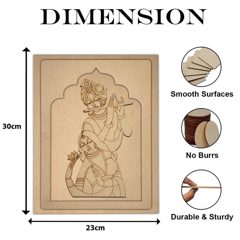 Wrapping Studio MDF Board for Lippan Art - Pre-Marked Shri Radha Krishna in Jharokha Design Cutouts for Craft, Painting, DIY Projects - Eco-Friendly MDF Wood, 30x23 cm, with Colors and Glue - Image 4