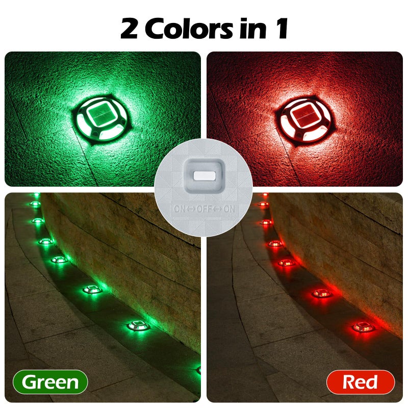 AGPTEK Solar Driveway Lights Outdoor 12 Pack, 2 Color Modes LED Deck Dock Marine Waterproof Security Marker Lights for Step Sidewalk Stair Garden Pathway Walkway Yard(Green/Red) - Image 2