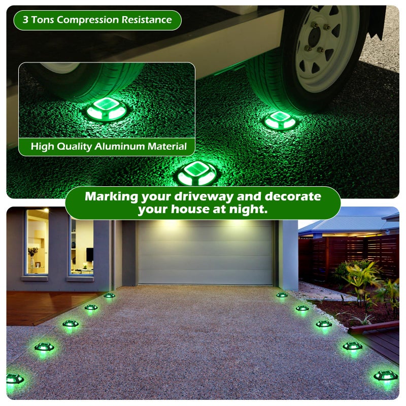 AGPTEK Solar Driveway Lights Outdoor 12 Pack, 2 Color Modes LED Deck Dock Marine Waterproof Security Marker Lights for Step Sidewalk Stair Garden Pathway Walkway Yard(Green/Red) - Image 4