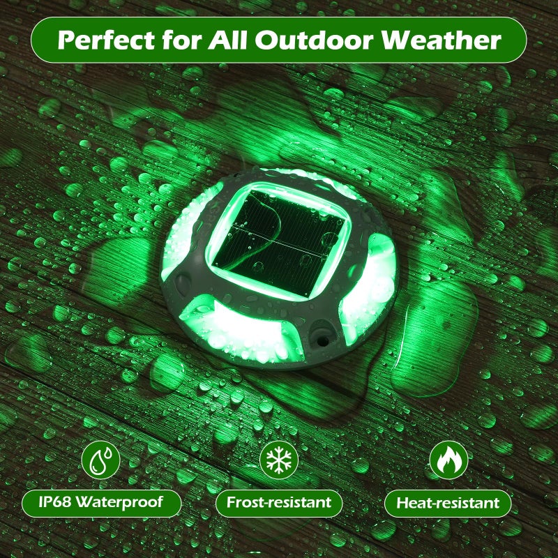 AGPTEK Solar Driveway Lights Outdoor 12 Pack, 2 Color Modes LED Deck Dock Marine Waterproof Security Marker Lights for Step Sidewalk Stair Garden Pathway Walkway Yard(Green/Red) - Image 3