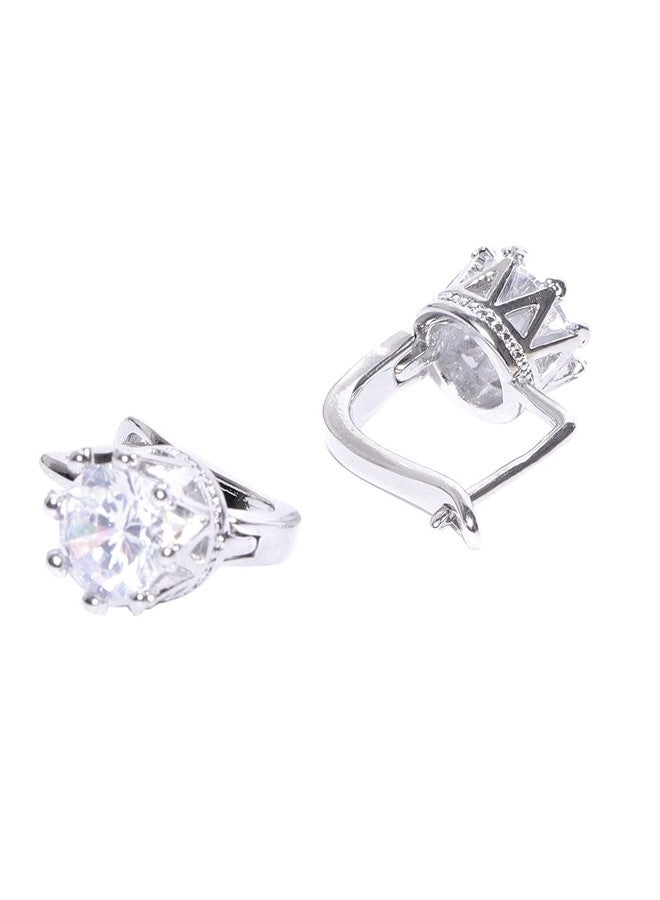 Fabula by OOMPH Jewellery Combo of 2 Crown Shape Cubic Zirconia Small Stud & Drop Earrings For Women & Girls - Image 4