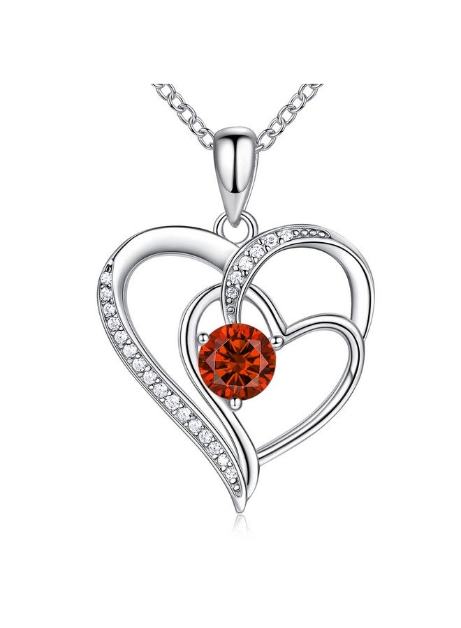 NINAMAID Birthstone Necklace For Women, 18K White Gold Heart Necklace Sterling Silver Diamond Necklaces Jewelry Birthday Gifts For Women - Image 1