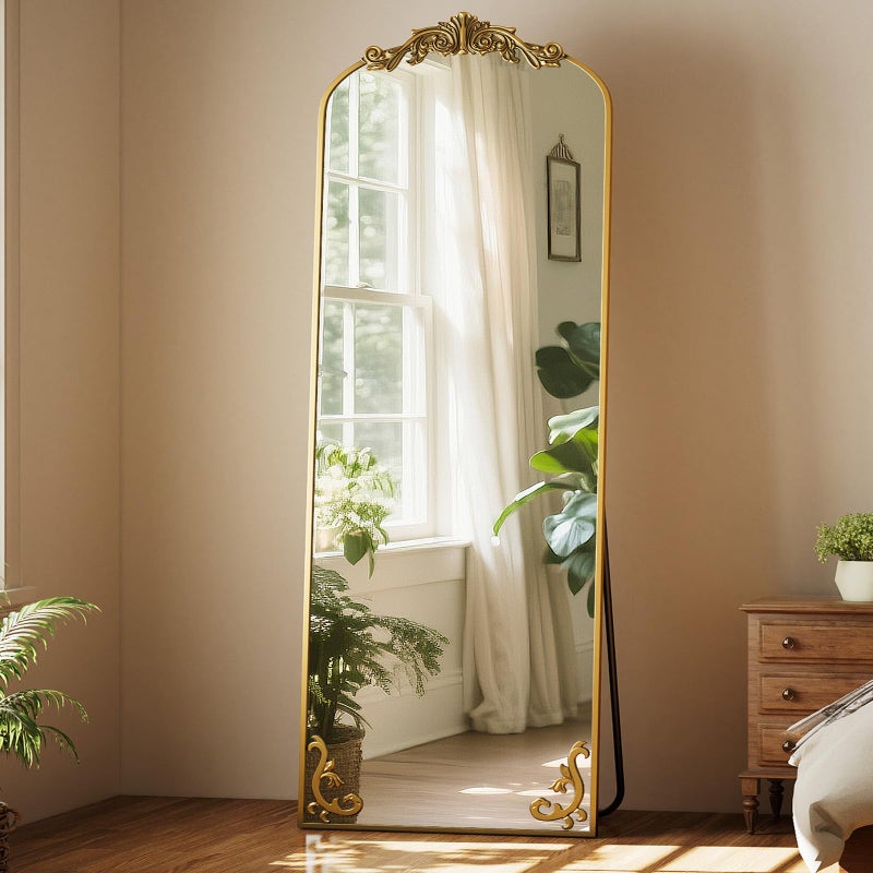 Easly 21"x 64" Arched Full Length Mirror, Freestanding Floor Mirror with Carved Metal Frame & Bottom Art Carved, Gold Full Body Mirror for HomeDecor, Halling Wall Mirror with Vintage Ornate Carved Accents - Image 2