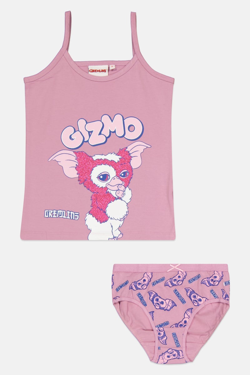 Gremlins Kids Girl 2 Pieces Gizmo Tank Top And Brief Set, Mauve - Image 1