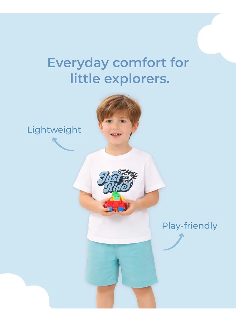 Luay White Boys 100% Cotton T-Shirt & Shorts Set | Summer Casual Outfit for Kids & Toddlers | Soft Breathable Fabric | Cartoon Car Print | Light Blue & Blue for Men | Best Price UAE