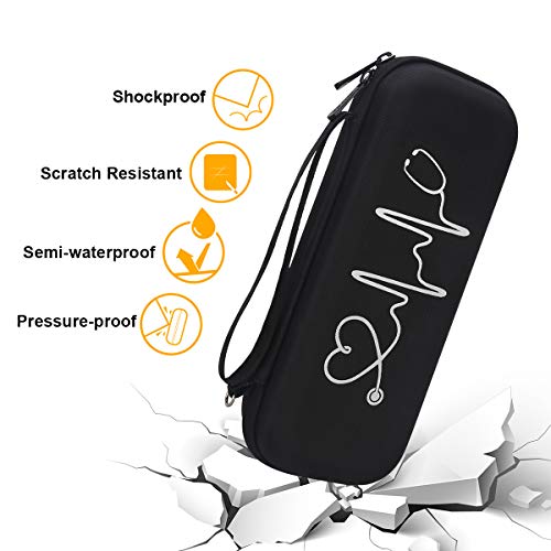 BOVKE Hard Stethoscope Case for 3M Littmann Classic III, Lightweight II S.E, Cardiology IV Diagnostic, MDF Acoustica Deluxe Stethoscopes - Extra Room for Taylor Percussion Hammer and Penlights, Black - Image 2