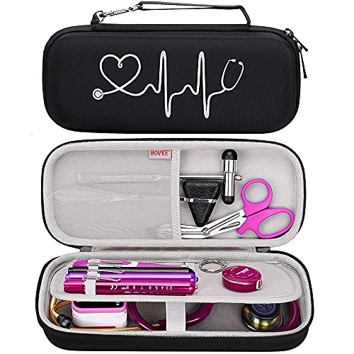 BOVKE Hard Stethoscope Case for 3M Littmann Classic III, Lightweight II S.E, Cardiology IV Diagnostic, MDF Acoustica Deluxe Stethoscopes - Extra Room for Taylor Percussion Hammer and Penlights, Black - Image 1