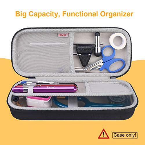 BOVKE Hard Stethoscope Case for 3M Littmann Classic III, Lightweight II S.E, Cardiology IV Diagnostic, MDF Acoustica Deluxe Stethoscopes - Extra Room for Taylor Percussion Hammer and Penlights, Black - Image 3