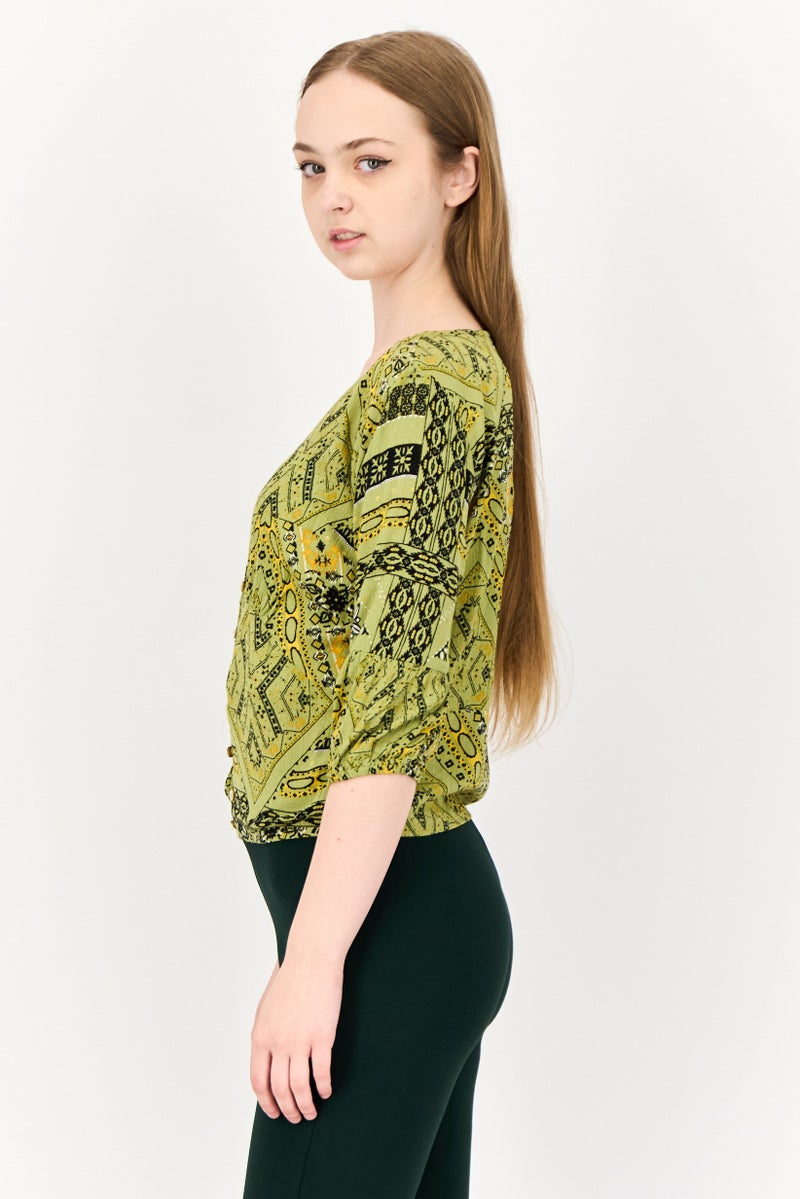 ONLY Women V Neck 3/4 Sleeves Graphic Print Blouse, Multicolor  - Image 2