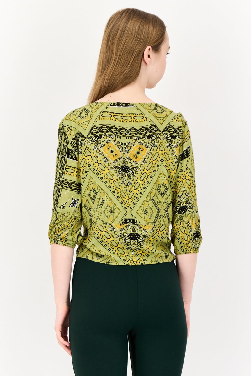 ONLY Women V Neck 3/4 Sleeves Graphic Print Blouse, Multicolor  - Image 3