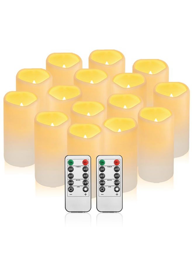 Hanzim Waterpoof Flameless Remote Control Candles 15PACK D3''*H5.5''Battery Operated Flickering LED Pillar Candle,plastic with 10-Key 24Hours Timer for Outdoor/Indoor Home Party Garden Lanterns Porch (Ivory) - Image 1