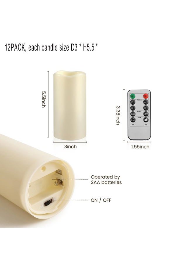 Hanzim Waterpoof Flameless Remote Control Candles 15PACK D3''*H5.5''Battery Operated Flickering LED Pillar Candle,plastic with 10-Key 24Hours Timer for Outdoor/Indoor Home Party Garden Lanterns Porch (Ivory) - Image 5