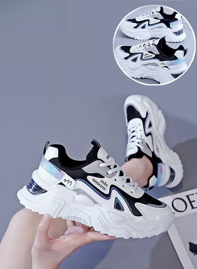 Women Stylish Chunky Sneakers, Versatile Low Top Sneakers with Soft Lining, Lace up Non Slip Platform Shoes, Casual Breathable Shoes for Ladies, Suitable for Daily Wear and Outdoor Activities - Image 1