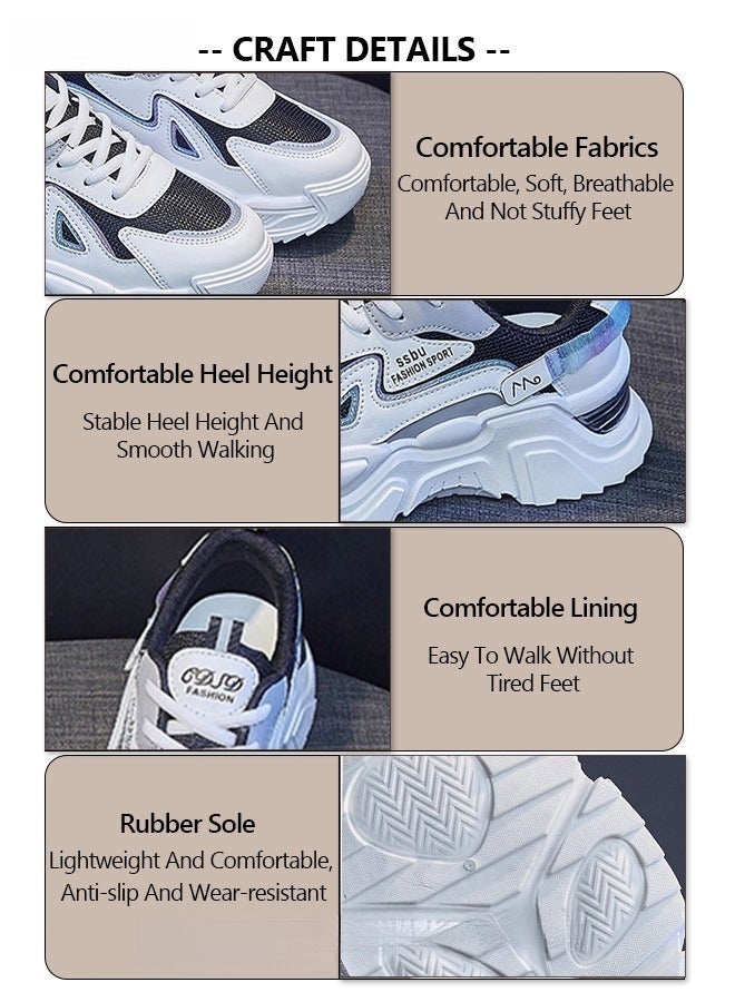 Women Stylish Chunky Sneakers, Versatile Low Top Sneakers with Soft Lining, Lace up Non Slip Platform Shoes, Casual Breathable Shoes for Ladies, Suitable for Daily Wear and Outdoor Activities - Image 5