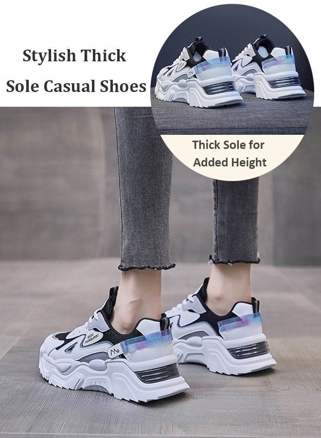 Women Stylish Chunky Sneakers, Versatile Low Top Sneakers with Soft Lining, Lace up Non Slip Platform Shoes, Casual Breathable Shoes for Ladies, Suitable for Daily Wear and Outdoor Activities - Image 4