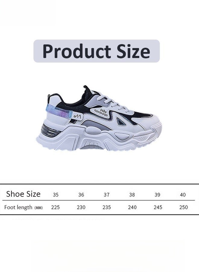 Women Stylish Chunky Sneakers, Versatile Low Top Sneakers with Soft Lining, Lace up Non Slip Platform Shoes, Casual Breathable Shoes for Ladies, Suitable for Daily Wear and Outdoor Activities - Image 2