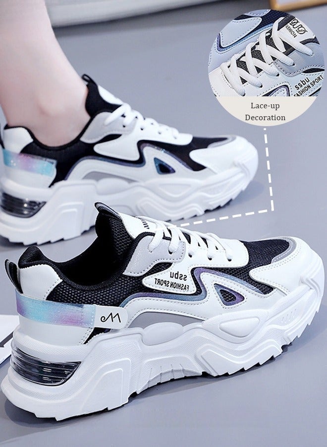 Women Stylish Chunky Sneakers, Versatile Low Top Sneakers with Soft Lining, Lace up Non Slip Platform Shoes, Casual Breathable Shoes for Ladies, Suitable for Daily Wear and Outdoor Activities - Image 3
