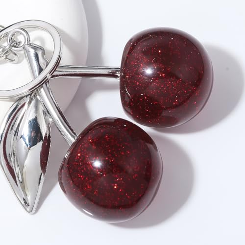 SORGERLY Silver Cherry Bag Charm Keychain - Cute Purse Handbag Fruit Accessories - Beautiful Birthday Gift for Women (Red) - Image 4