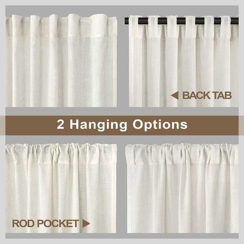 Pitalk Natural Linen Cafe Curtains  Cream Small Curtains for Kitchen Door  Ivory Semi Sheer Mini Curtains for Kids Bedroom Windows Trailer Bathroom Cabinet Window Tiers  Wide 42 x 24 Length  2 Panels - Image 4