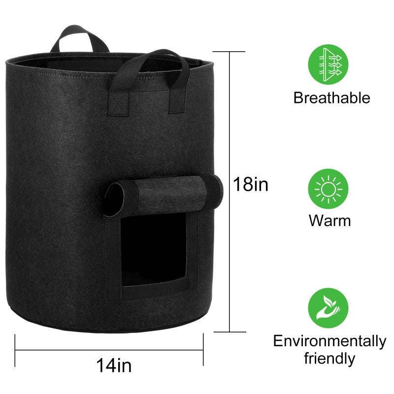 OPPOLIFE 4-Pack 10 Gallon Potato Grow Bags with Flap Window, Heavy Duty Aeration Fabric Pots with Handles for Garden and Planting(Black) - Image 2
