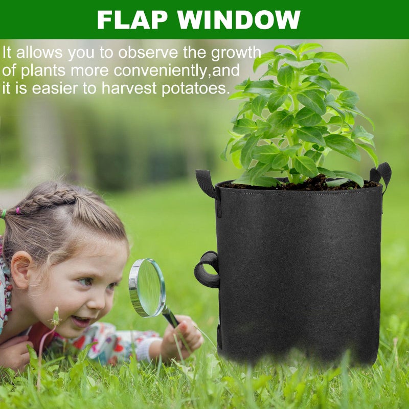OPPOLIFE 4-Pack 10 Gallon Potato Grow Bags with Flap Window, Heavy Duty Aeration Fabric Pots with Handles for Garden and Planting(Black) - Image 4