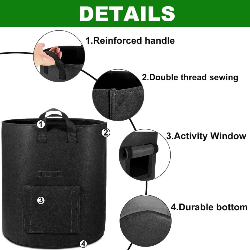 OPPOLIFE 4-Pack 10 Gallon Potato Grow Bags with Flap Window, Heavy Duty Aeration Fabric Pots with Handles for Garden and Planting(Black) - Image 3