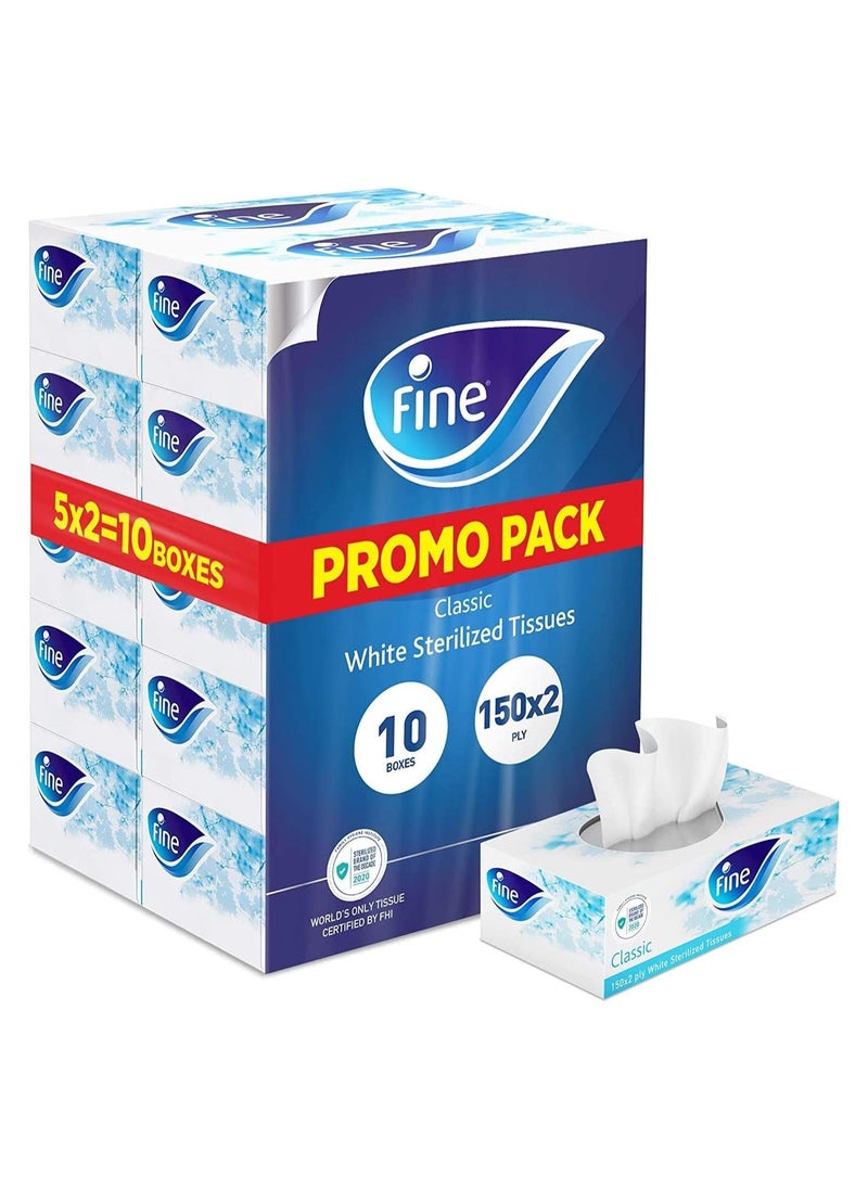 Fine Facial Tissues Classic, 150x2 Ply  Tissues pack of 10  - Image 1