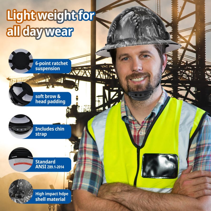 TOKISHI Full Brim Hard Hat - OSHA Safety Helmet Durable Lightweight Carbon Fiber Hard Hat, 6-Point Ratchet Suspension Protective Gear for Men and Women - Image 4