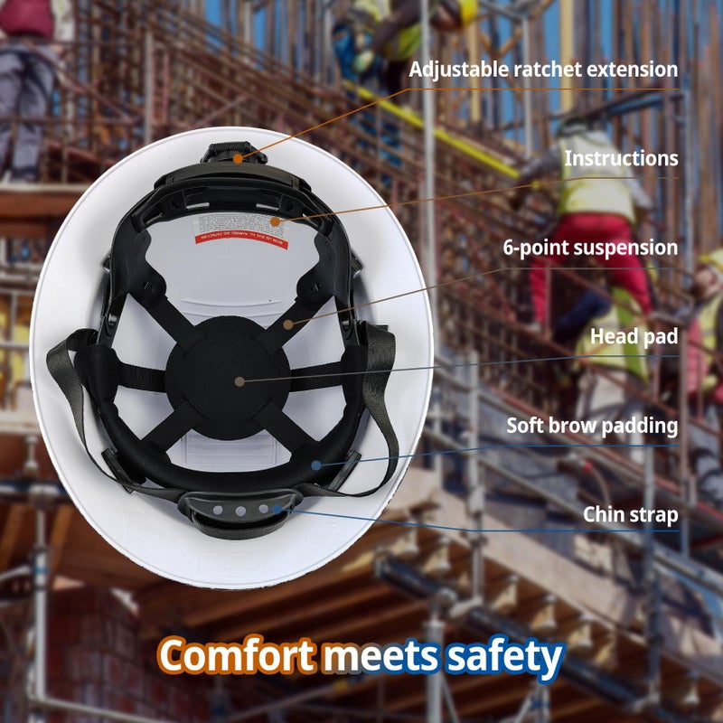 TOKISHI Full Brim Hard Hat - OSHA Safety Helmet Durable Lightweight Carbon Fiber Hard Hat, 6-Point Ratchet Suspension Protective Gear for Men and Women - Image 3