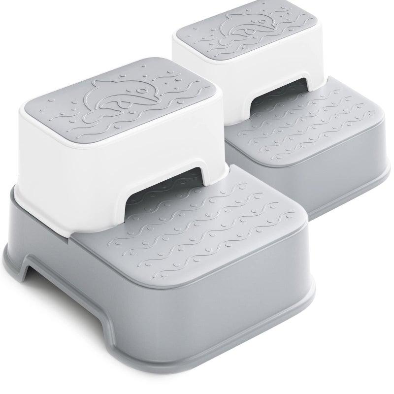 2 Step Stool for Kids 2 PacksToddler Stool for Bathroom SinkPotty TrainingToilet Stool Slip ResistantGrey