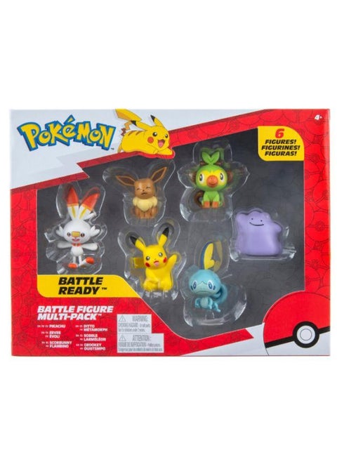 Jazwares Pokemon Battle Ready Figure Multi 6-Pack Pikachu Eevee Scorbunny Ditto Sobble Grookey